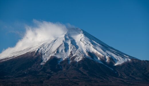 風が吹き荒れる富士山