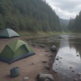 【川】降雨後の増水状況 | 安全な釣りポイントの選び方 をイメージした 広角の風景、川 の写真