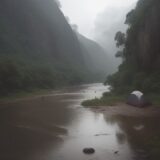 【ゲリラ豪雨】川での釣りにおける撤退基準 | 安全な判断の目安 をイメージした 広角の風景、川 の写真