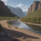 【川釣り】渇水期のポイント選び | 水量減少への対策と釣り方 をイメージした 広角の風景、川 の写真