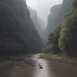 【川釣り】ゲリラ豪雨での避難ルート | 安全な脱出方法と判断基準 をイメージした 広角の風景、川 の写真