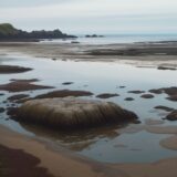 【潮溜まり】生き物を探す海岸散歩 | 磯遊びの記録 をイメージした 広角の風景 の写真