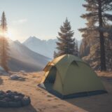 【キャンプ】設営時間を削るコツ | 初心者がやりたい時短テクニック をイメージした 広角の風景 の写真