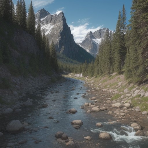 【渓流釣り】魚影が濃いポイント | 川の流れと地形の選び方 をイメージした 広角の風景、山、川 の写真