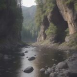 【川遊び】滑りやすい岩の渡り方 | 安全な歩き方のコツ をイメージした 広角の風景、川 の写真