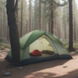 【キャンプ】テントの結露を防ぐ方法 | 朝の道具の乾かし方 をイメージした 広角の風景 の写真