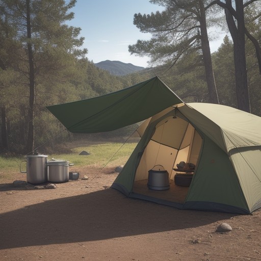 【キャンプクッカー】簡単な料理レシピ | 外で食べるごはんの作り方 をイメージした 広角の風景 の写真