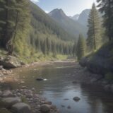 【川の危険動物】遭遇を避ける方法 | 安全な川遊びのポイント をイメージした 広角の風景、川、川 の写真