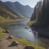 【川釣り】落ち込みを回避して魚を探す | ポイント選びのコツ をイメージした 広角の風景、川 の写真