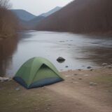 【川の増水】避難の判断基準 | 安全に釣りを楽しむためのチェックリスト をイメージした 広角の風景、川 の写真