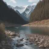 【川釣り】獣害から身を守る方法 | 山奥での注意点と対策 をイメージした 広角の風景、川、山 の写真