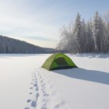 【氷上釣り】初心者が覚える基本の釣り方 | 冬の湖で魚を釣る手順 をイメージした 広角の風景、冬、湖 の写真