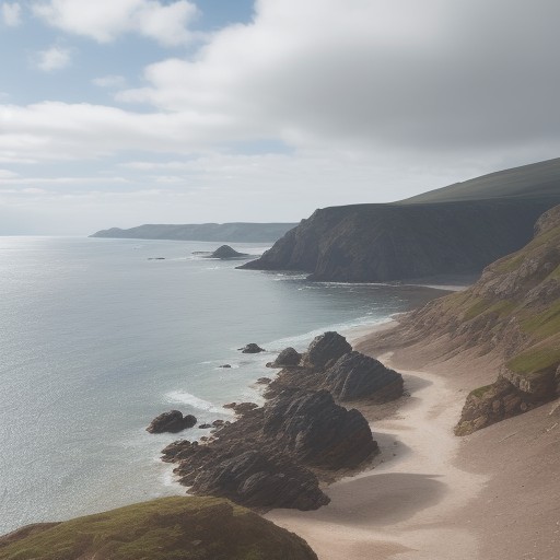 【海】潮風が吹く海岸線 | 体感温度の変化と服装の選び方 をイメージした 広角の風景 の写真