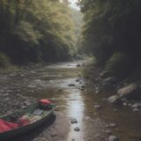 【川釣り】擦り傷の手当て | 消毒と処置の方法 をイメージした 広角の風景、川 の写真