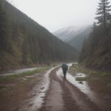 【登山シューズ】防水モデルのおすすめ | 雨の日や泥道での歩き方 をイメージした 広角の風景、ハイキング の写真