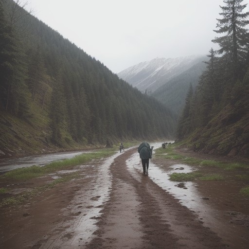 【登山シューズ】防水モデルのおすすめ | 雨の日や泥道での歩き方 をイメージした 広角の風景、ハイキング の写真