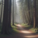 【キャンプ】迷子を防ぐための準備 | 子供と一緒に歩く森の道 をイメージした 広角の風景、森 の写真