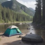 【キャンプ】川での溺水事故を防ぐ対策 | 子供の安全を守る注意点 をイメージした 広角の風景、川 の写真