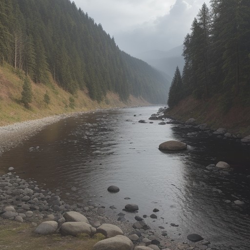 【川釣り】天気の急変への対策 | 安全な撤退タイミングと判断基準 をイメージした 広角の風景、川 の写真