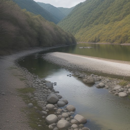 【オイカワ】初心者向けの釣り仕掛け | 川での基本的な釣り方 をイメージした 広角の風景、川 の写真