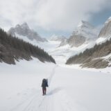 【登山】緩斜面の歩き方 | 足への負担を減らすコツとポイント をイメージした 広角の風景、山 の写真