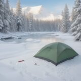 【ワカサギ釣り】氷上のポイント選び | 冬の湖で釣るコツと準備 をイメージした 広角の風景、冬、湖 の写真