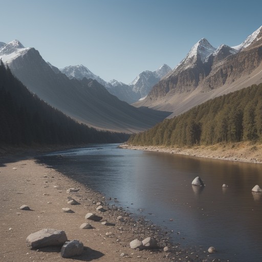 【川釣り】骨折したときの応急処置 | 山奥での対処法 をイメージした 広角の風景、川、山 の写真