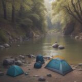 【川釣り】脱水症状を防ぐ飲み物 | 水分補給のタイミングと準備 をイメージした 広角の風景、川 の写真