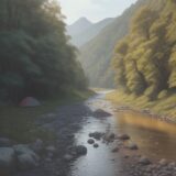 【虫除け】川での釣りに使う塗り薬 | 効果と選び方について をイメージした 広角の風景、川 の写真