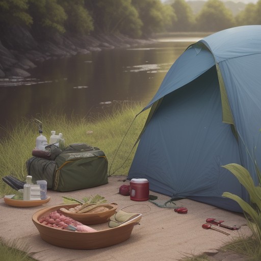 【川釣り】虫除けの準備 | 夏の河原で使うアイテム をイメージした 夏、川、川 の写真