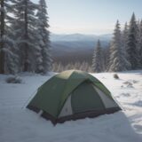 【キャンプ】テントの転倒を防ぐ方法 | 風に強い設営のコツ をイメージした 広角の風景 の写真