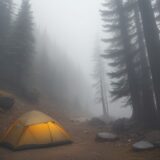 【登山】霧で視界が消えた時の判断 | 回復タイミングの見極め方 をイメージした 広角の風景、山 の写真