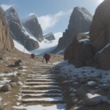 【登山】初心者が階段を楽に登るコツ | 体力を温存する足の運び方 をイメージした 広角の風景、山 の写真