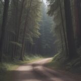 【林道歩き】登山のルート選び | 安全に歩くための注意点 をイメージした 広角の風景、森、ハイキング の写真