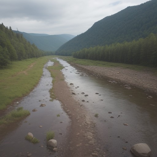 【川の透明度】雨上がりの水の濁り | 変化を確認した記録 をイメージした 広角の風景、川 の写真