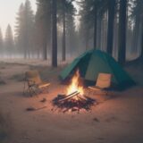 【焚き火】キャンプでの火災リスク | 責任と対策について をイメージした 広角の風景 の写真