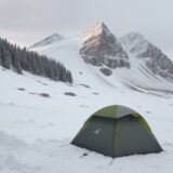 【低体温症】登山の濡れ対策 | 体温を守る服装と装備の選び方 をイメージした 広角の風景、山 の写真