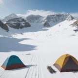 【ウィンタースポーツ】友人と揃えるレンタル装備 | 冬の雪山への準備 をイメージした 広角の風景、冬、山、冬 の写真