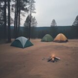 【キャンプ】焚き火の火災防止策 | 安全に火を扱うための準備と方法 をイメージした 広角の風景 の写真