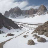 【砂礫帯】登山の歩き方 | 足元の安定させるコツと注意点 をイメージした 広角の風景、ハイキング の写真