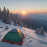 【早朝登山】山頂で迎える日の出 | 準備とメリットについて をイメージした 広角の風景、ハイキング、朝日 の写真