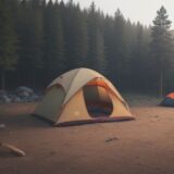 【キャンプ】焚き火の火種を消す方法 | 安全な後片付けの手順 をイメージした 広角の風景 の写真