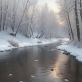 【低水温】川の魚への影響 | 冬の釣行で気をつけるポイント をイメージした 広角の風景、川、冬 の写真
