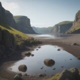 【潮位】海での孤立を防ぐ方法 | 安全な脱出ルートの選び方 をイメージした 広角の風景 の写真