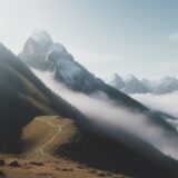 【登山】稜線で霧が出た時の判断 | 安全な撤退のタイミング をイメージした 広角の風景、山、稜線 の写真