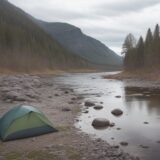 【増水】川の濁りが切れるタイミング | 釣行の判断基準 をイメージした 広角の風景、川 の写真
