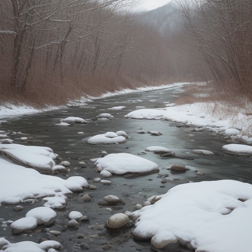 【川の濁り】茶色の水色で判断する | 釣りのタイミングと注意点 をイメージした 雪景色、川 の写真
