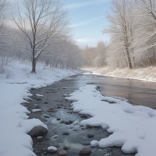 【川】雪解け水の水位変動 | 釣行時の注意点とタイミング をイメージした 春、雪景色、雪景色、川 の写真