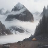 【登山】霧の中で道を見失わない方法 | 進行方向の判断基準 をイメージした 広角の風景、山 の写真