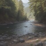 【川釣りの安全策】流れに引き込まれた時の対処法 | 事故を防ぐための準備と行動 をイメージした 広角の風景、川 の写真
